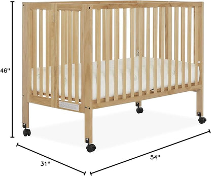 Quinn Full-Size Folding Crib in Natural, Removeable Wheels, Modern Nursey, Adjustable Mattress Support, Portable Crib, Patented Folding System - LeafyLoom