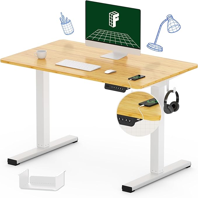 FLEXISPOT Standing Desk Quick Assembly Electric Sit Stand Desk Whole-Piece Desktop Ergonomic Memory Controller Adjustable Height Desk(White Frame + 40" Bamboo Texture Desktop) - LeafyLoom