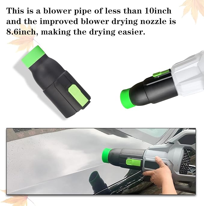 Car Drying Nozzle for EGO Leaf Blower, for Replace Blower 530, 575, 580,615, 650, 765, Bare Car Drying (8" Long) & Green Protective Silicone Band - LeafyLoom