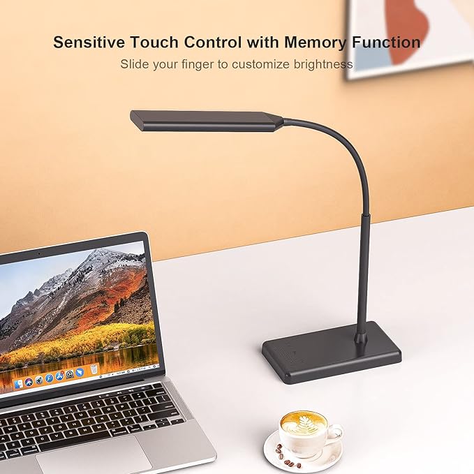 KEXIN LED Desk Touch Lamp with Wireless Charging & USB Charging Table Lamp 5 Color Modes 6 Brightness Levels Eye-Caring Gooseneck Desk Lamp for Home Office with Memory Function 1h Timer Bedside Lamp - LeafyLoom