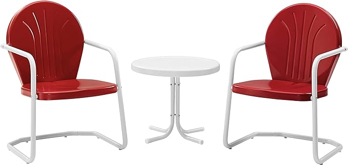 Crosley Furniture KO10004RE Griffith 3-Piece Retro Metal Outdoor Seating Set with Table and 2 Chairs, Red - LeafyLoom