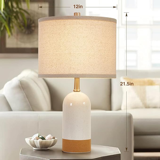 3 Color Temperature Small Table Lamp for Bedroom, Bedside Desk Reading Lamps, 21.5" Nightstand Ceramic Lamp for Kids Room, Living Room, Dorm, Home Office, Bulbs Included - LeafyLoom