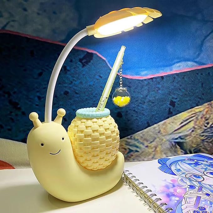 Cute Desk Lamp,Childrens Led Night Light, Portable Foldable Rechargeable Animal Table Lamp for Kids Students Desk with Lights (Yellow) - LeafyLoom