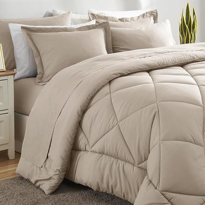 CozyLux Full Comforter Set with Sheets 7 Pieces Bed in a Bag Oatmeal All Season Bedding Sets with Comforter, Pillow Shams, Flat Sheet, Fitted Sheet and Pillowcases - LeafyLoom