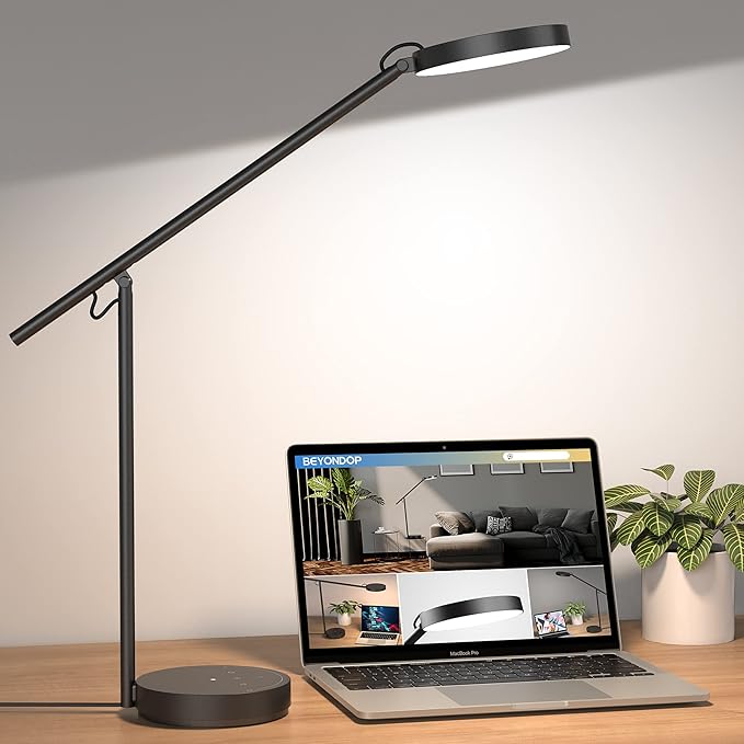 LED Desk Lamp, Architect Desk Lamps for Home Office, Adjustable Swing Arm Table Lamp, Eye Caring Reading Lamp, Memory Desk Light Dimmable with 3 Color Modes & 9 Brightness Tall Task Light - LeafyLoom