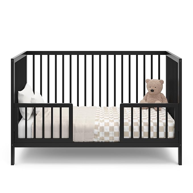 Graco Teddi 5-in-1 Convertible Crib (Black) – GREENGUARD Gold Certified, Converts to Daybed, Toddler & Twin Bed with Headboard and Footboard, Adjustable Mattress Height - LeafyLoom