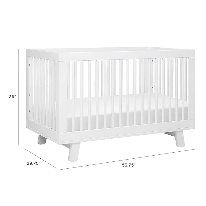 Babyletto Hudson 3-in-1 Convertible Crib with Toddler Bed Conversion Kit in White, Greenguard Gold Certified , 53.75x29.75x35 Inch (Pack of 1) - LeafyLoom