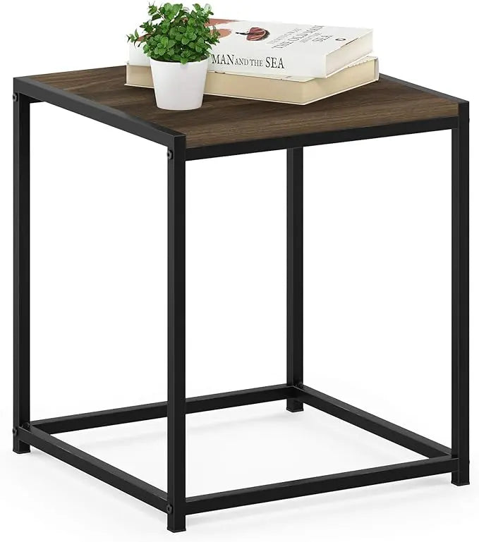 FURINNO Camnus Modern Living End Table, Columbia Walnut, 15.75 in x 15.75 in x 17.83 in - LeafyLoom