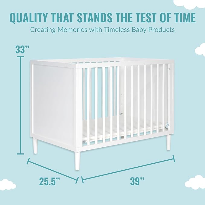 Lucas Mini Modern Crib with Rounded Spindles in White , 39x25.5x33 Inch (Pack of 1) - LeafyLoom