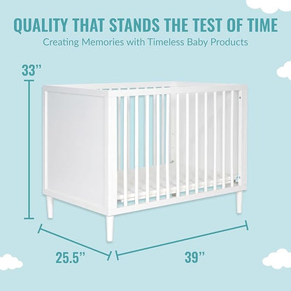 Lucas Mini Modern Crib with Rounded Spindles in White , 39x25.5x33 Inch (Pack of 1) - LeafyLoom