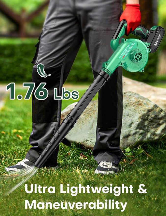 K I M O. Cordless Leaf Blower Vacuum Combo 4 IN 1, 3 Nozzles for Inflation & Compression,3 Modes & Variable Speed, 20000RPM 150MPH, 2000mAh Battery, Extended Tube, Mini Leaf Blowers for Lawn Care|Yard - LeafyLoom