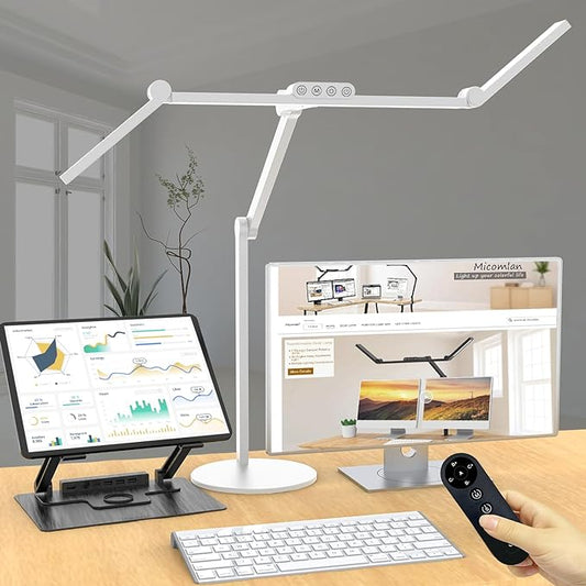 Micomlan Architect Desk Lamp for Home Office, 24W Adjustable Led Desk Light with Remote, 1500LM Bright Dimmable Computer Table Light Rotatable Office Lamp with Base for Cafting Monitor - LeafyLoom