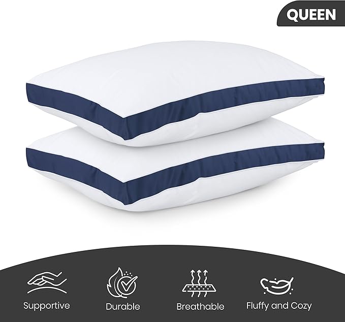 Utopia Bedding Bed Pillows for Sleeping Queen Size (Navy), Set of 2, Cooling Hotel Quality, Gusseted Pillow for Back, Stomach or Side Sleepers - LeafyLoom