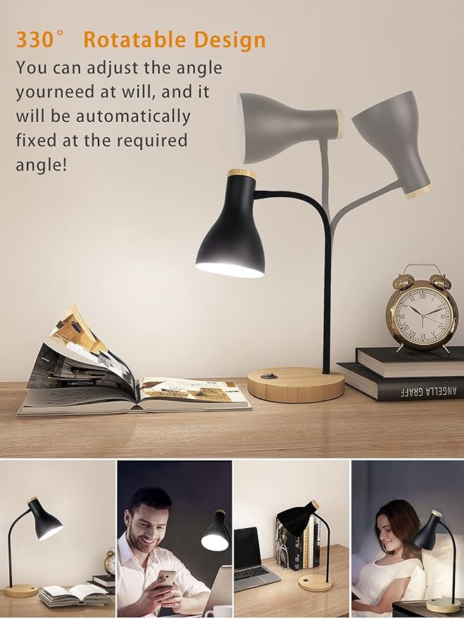 Desk Lamp Eye-Caring Table Lamps, Gooseneck Reading Desk Lamps Light, Portable Reading Book Light, Clamp Light, Study Desk Lamps for Bedroom and Office Home Lighting (Black-01) - LeafyLoom