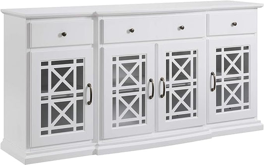 Walker Edison Ronne 4 Door-Sideboard with Fretwork Detail, 60 Inch, White - LeafyLoom