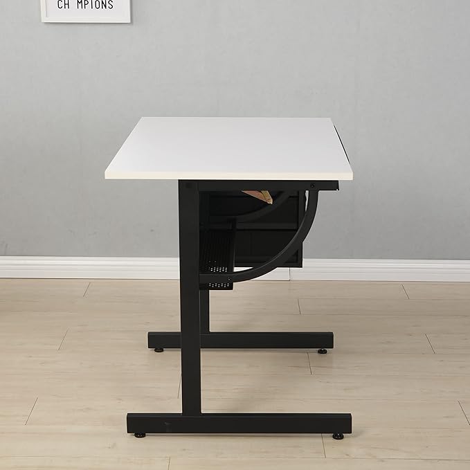 NicBex Laik-DW-00016-DX Desks, 45.67" W x 23.6" D x 29.5" H, White+Black - LeafyLoom