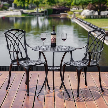 Outdoor 3 Piece Bistro Set Cast Aluminum Bistro Table and Chairs Set of 2, All Weather Bistro Patio Set, Patio Furniture for Garden Black - LeafyLoom