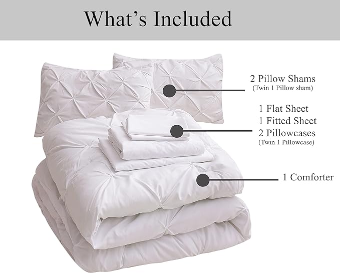 LANE LINEN California King Comforter Set, 7 Piece Cal King Bed in a Bag, Pintuck Cal King Bedding Set, Soft Cali King Bed Set, Cal King Bedding Comforter Sets with Sheets, Pillowcases & Shams - White - LeafyLoom