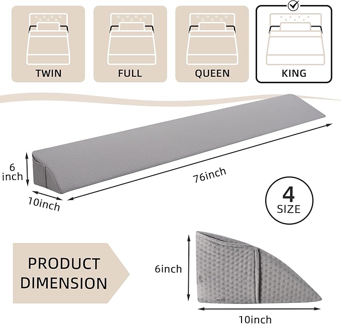 Bed Wedge Pillow for Headboard, King Size Headboard Pillow, Bed Gap Filler Close Gap (0-8") Between Mattress and Headboard (King) - LeafyLoom