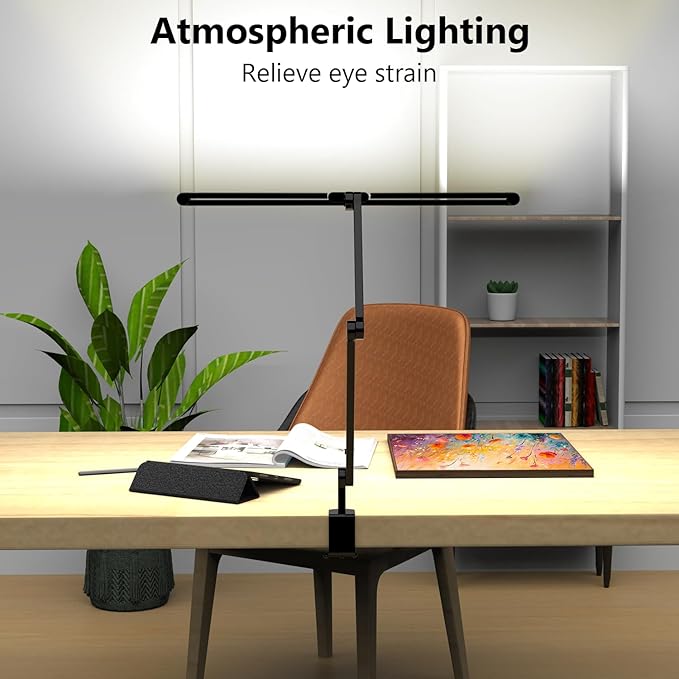 3000 Lumen Ultra Bright Architect Desk Lamp with Clamp, 36W Tall Overhead Led Desk Light for Home Office, 47Inch Long Dimmable Computer Monitor Light Bar with Remote for Table Desktop Drafting - LeafyLoom