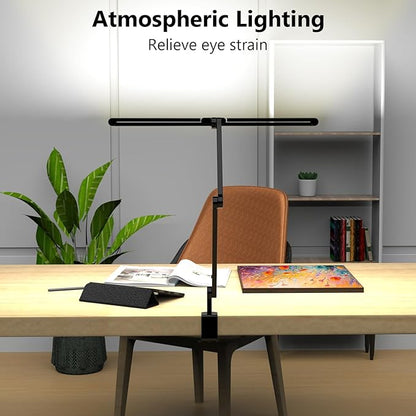 3000 Lumen Ultra Bright Architect Desk Lamp with Clamp, 36W Tall Overhead Led Desk Light for Home Office, 47Inch Long Dimmable Computer Monitor Light Bar with Remote for Table Desktop Drafting - LeafyLoom