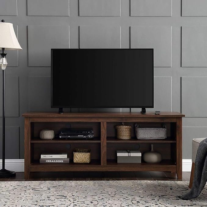 Walker Edison Wren Classic 4 Cubby TV Stand for TVs up to 65 Inches, 58 Inch, Dark Walnut - LeafyLoom