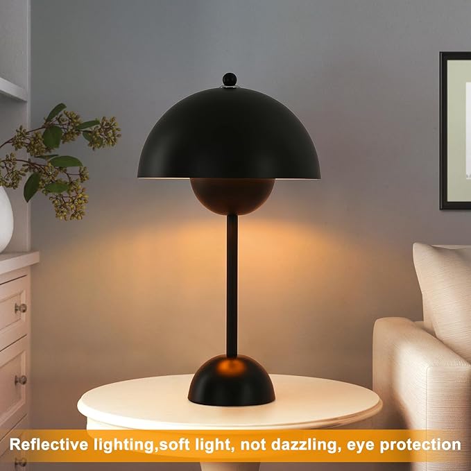 COSYLUX Modern Small Table Lamp for Bedroom, Cute Dome Shade Reflecting Light Reading Lamp for Living Room, Kid's Room, Study, Office, Beside Bedside Nightstand Desk Lamp(Black) - LeafyLoom