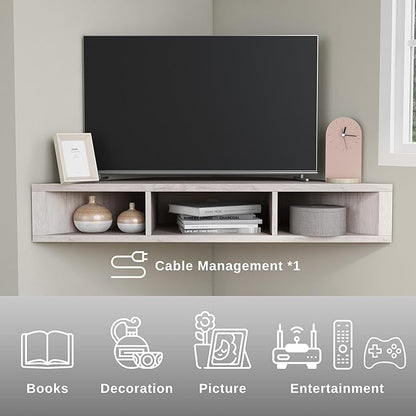 24/7 Shop at Home French 47 inch Modern TV Stand with Storage, Floating Corner Shelf for Wall, Wood Entertainment Center with Shelves for Living Room, Bedroom, Family, White Oak - LeafyLoom