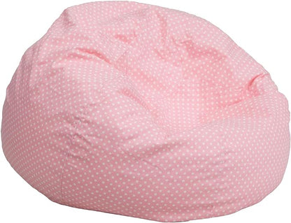 Flash Furniture Dillon Small Bean Bag Chair for Kids and Teens, Foam-Filled Beanbag Chair with Machine Washable Cover, Light Pink Polka Dot - LeafyLoom