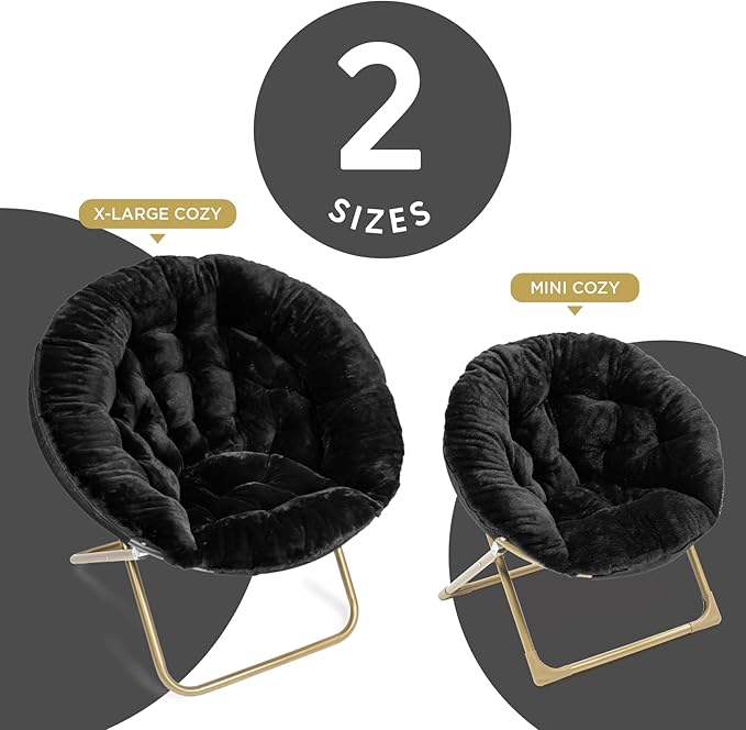 Milliard Mini Cozy Chair for Kids, Sensory Faux Fur Folding Saucer Chair for Toddlers, Black - LeafyLoom