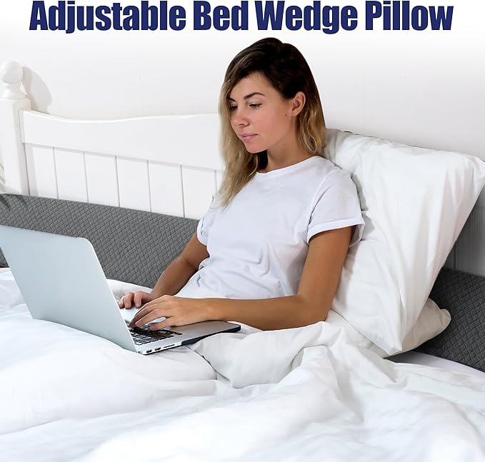 HOMBYS Wedge Pillow Headboard for Bed Gap,Foldable Bed Wedge Gap Filler Queen Size,Matterss Gap Filler,Multi Functional Bed Crack Pillow, Fill The Gap (0-7") Between Your Headboard and Mattress,Grey - LeafyLoom