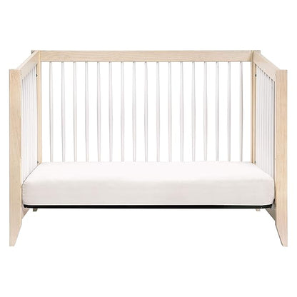 Babyletto Sprout 4-in-1 Convertible Crib with Toddler Bed Conversion Kit in Washed Natural and White, Greenguard Gold Certified - LeafyLoom