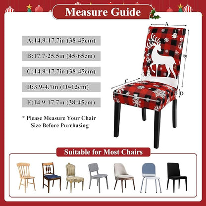 U'Artlines Christmas Chair Covers Set of 4, Removable Washable Merry Christmas Dining Chair Seat Covers Stretch Protector Slipcovers for Dining Room Kitchen Holiday Party Decor, Red Buffalo Plaid UArtlines