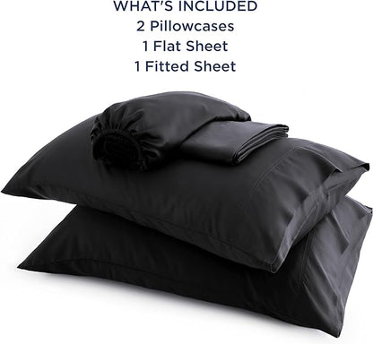 Bedsure Full Size Sheets, Cooling Sheets Full, Rayon Derived from Bamboo, Deep Pocket Up to 16", Breathable & Soft Bed Sheets, Hotel Luxury Silky Bedding Sheets & Pillowcases, Black - LeafyLoom