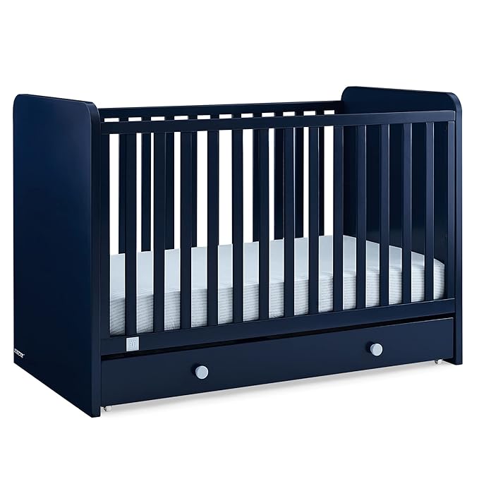 GAP babyGap Graham 4-in-1 Convertible Crib with Storage Drawer - Greenguard Gold Certified, Navy/Light Blue - LeafyLoom