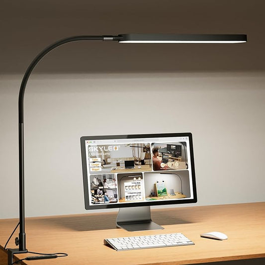 SKYLEO Desk Lamp for Office Home- 34" LED Desk Light - Touch Control - 5 Color Modes X 11 Brightness Levels - 1300ML(112 Pcs Lamp Beads) - Timmer & Memory Function - 12W Clip On Light - Black - LeafyLoom