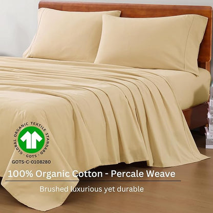 LANE LINEN 100% Organic Cotton Linen Full-Sheets Set 4-Piece Pure Long Staple Percale Weave Soft Bedding Sheets for Bed Breathable Fits Mattress Upto 15" Deep - LeafyLoom