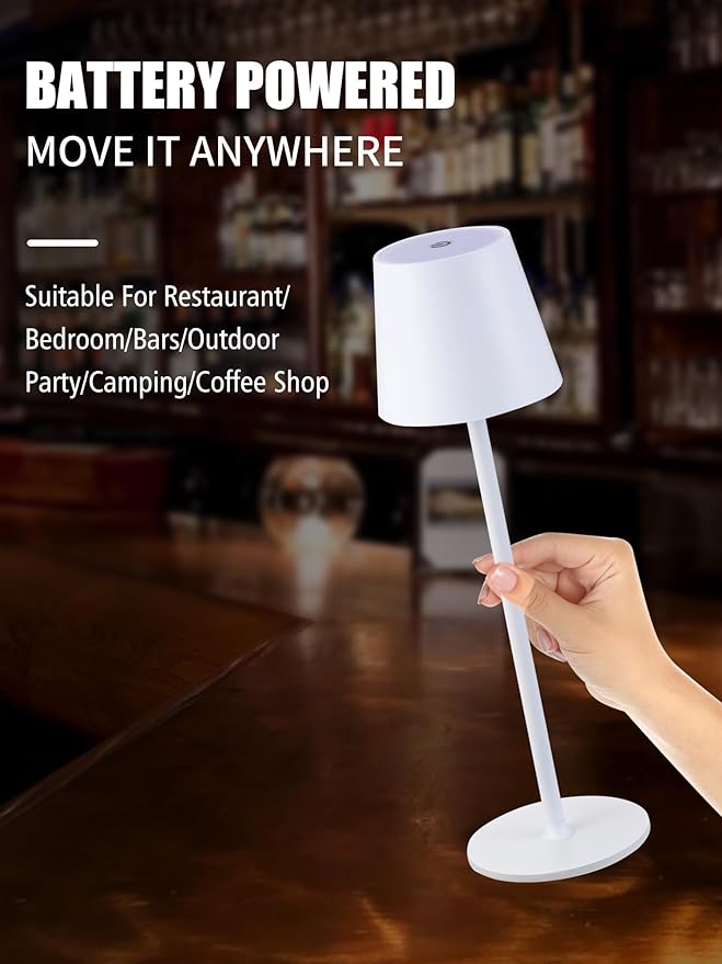 BGFHome Cordless Table Lamp LED Desk Lamp,5000mAh Rechargeable Touch Night Light Lamp,Wireless Minimalist Design for Restaurant/Bedroom/Bars/Outdoor Party/Camping/Coffee Shop（White） - LeafyLoom