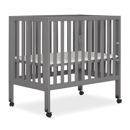 Jett Non-Full Size Folding Convertible Crib, Lightweight Portable Crib, Three Adjustable Mattress Height Settings, Easy to Fold Travel Crib, 1.5” Mattress Pad Included - LeafyLoom