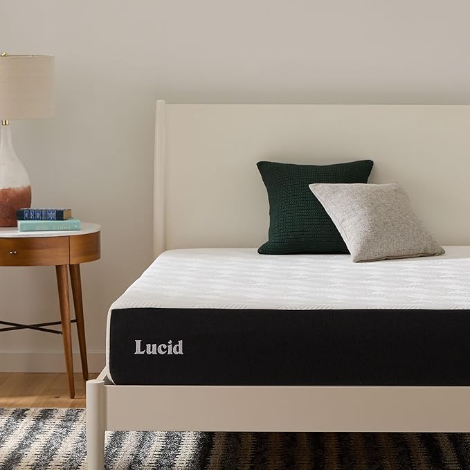 LUCID 10 Inch Memory Foam Mattress - Medium Feel - Infused with Bamboo Charcoal and Gel - Bed in a Box - Temperature Regulating - Pressure Relief - Breathable - Twin Size - LeafyLoom