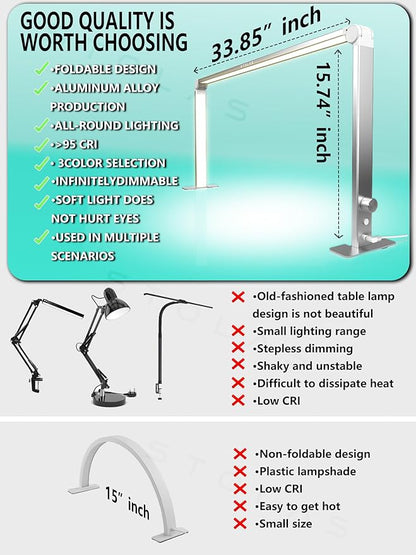 LED Desk Lamp 36W, 4000-6000K Dimmable Table Lamp, 3 Lighting Modes, Square Desk Light for Study, Model Building, Painting, Crafting-Silver - LeafyLoom