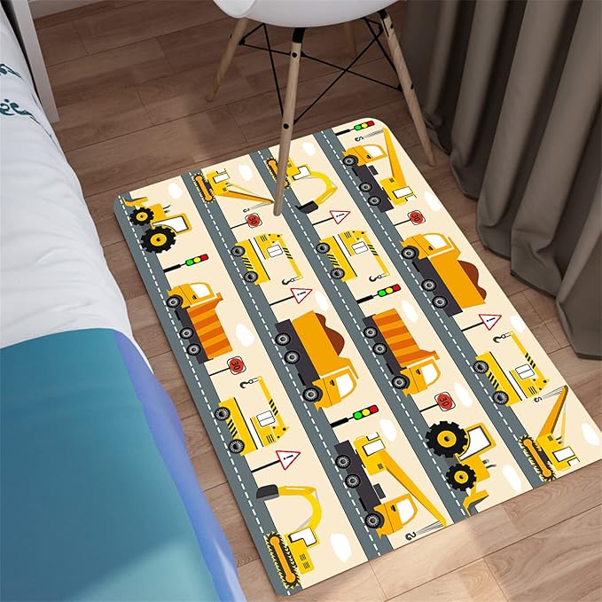 Construction Rug Car Rug Construction Rugs for Boys Room Cartoon Truck Area Rug Construction Play Mat Car Rug for Boys Room Construction Decor for Boys Room 2'×3' - LeafyLoom