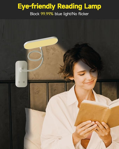 CUHIOY Desk Lamp with Clamp, Portable Cordless Rechargeable Clip on Reading Light, Eye-Caring LED Kid's Bunk Bed Light, 5 Colors 5 Brightness Flexible Neck Architect Lamp for Studying Crafting (White) - LeafyLoom