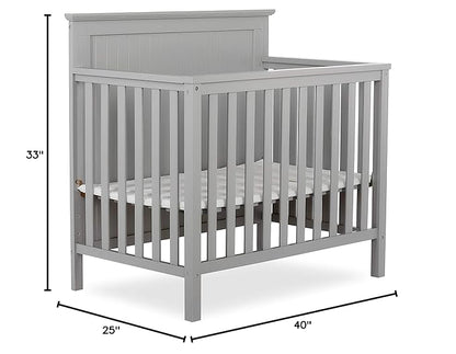 Ava 4-in-1 Convertible Mini Crib in Pebble Grey, 635-PG, Greenguard Gold Certified, Non-Toxic Finish, Comes with 1" Mattress Pad, with 3 Mattress Height Settings - LeafyLoom