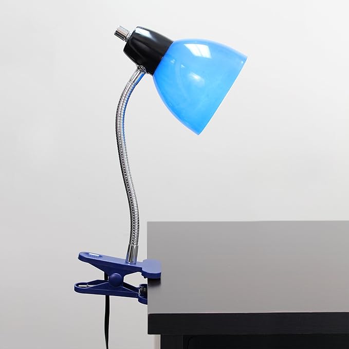 Simple Designs LD2014-BLU Adjustable Desk Clip Lamp Light, for Desks, Nightstands, Reading, Blue - LeafyLoom