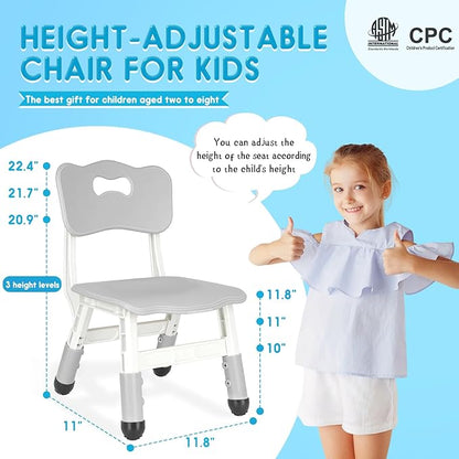 Kids Chair Height Adjustable Toddler Chair Max Load 220LBS Plastic Indoor Outdoor Chair for Children Age 1-6 School Home Daycare Use Grey - LeafyLoom