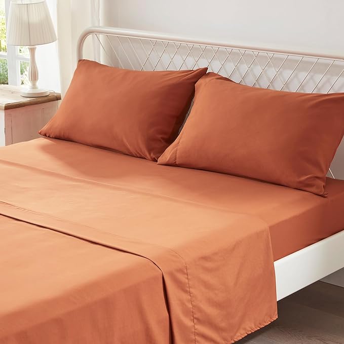 Anluoer Full Comforter Set, Burnt Orange Tufted Bed in a Bag 7 Pieces with comforters and sheets, All Season Bedding Sets with 1 Comforter, 2 PillowShams, 2 Pillowcases, 1 Flat Sheet, 1 Fitted Sheet - LeafyLoom