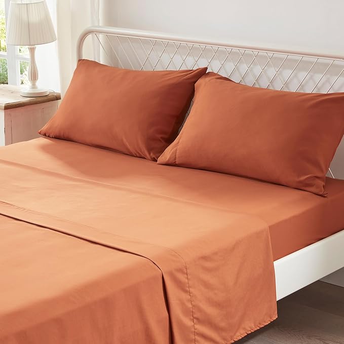 Anluoer King Bed in a Bag 7 Pieces, Burnt Orange Tufted Comforter Set with comforters and sheets, All Season Bedding Sets with 1 Comforter, 2 PillowShams, 2 Pillowcases, 1 Flat Sheet, 1 Fitted Sheet - LeafyLoom