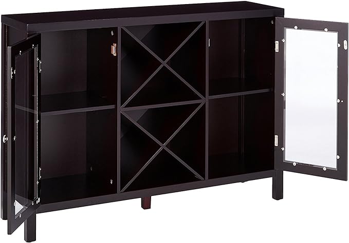 Kings Brand Furniture Wine Rack Bar Cabinet, Kitchen Sideboard and Buffet Table with Storage for Dining, Living Room, Espresso - LeafyLoom