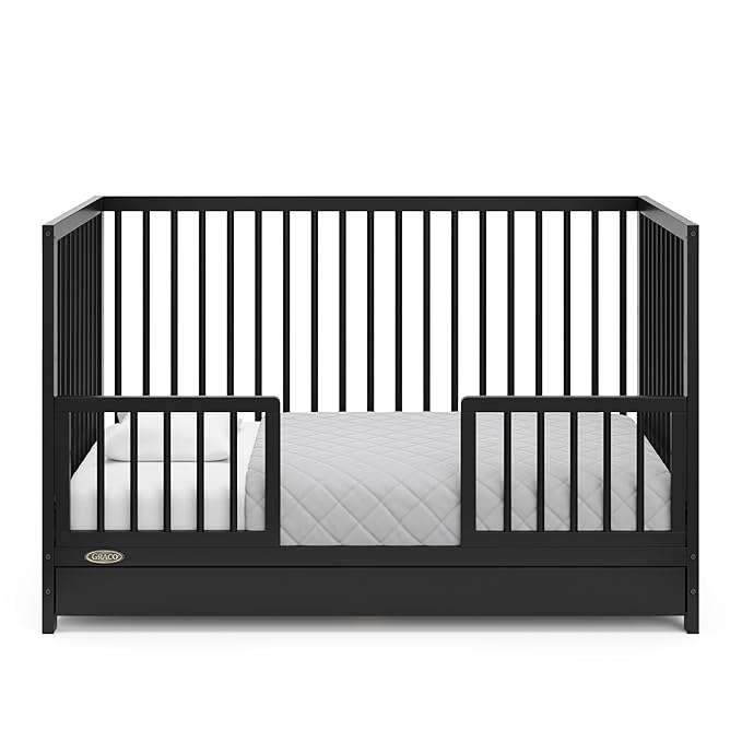 Graco Teddi 5-in-1 Convertible Crib with Drawer (Black) – GREENGUARD Gold Certified, Crib with Drawer Combo, Full-Size Nursery Storage Drawer, Converts to Toddler Bed, Daybed and Full-Size Bed - LeafyLoom